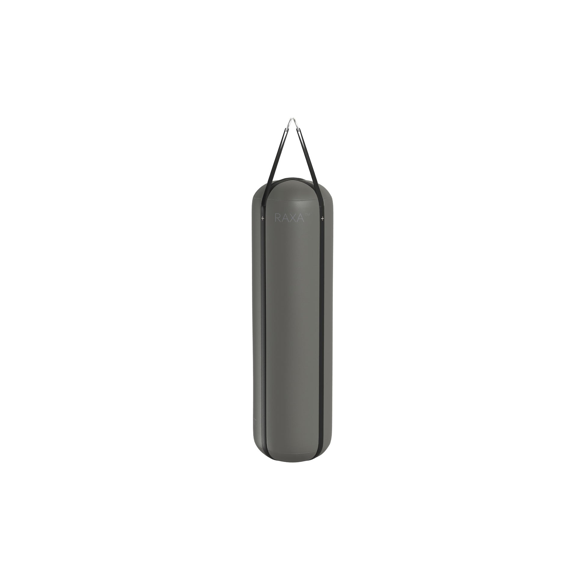 Luxury boxing equipment, handcrafted genuine Italian leather punching bag, filled with genuine leather scraps. With grey base & black accent Italian leather. PENT. RAXA