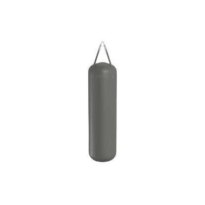 Luxury boxing equipment, handcrafted genuine Italian leather punching bag, filled with genuine leather scraps. With full grey base & accent Italian leather. PENT. RAXA