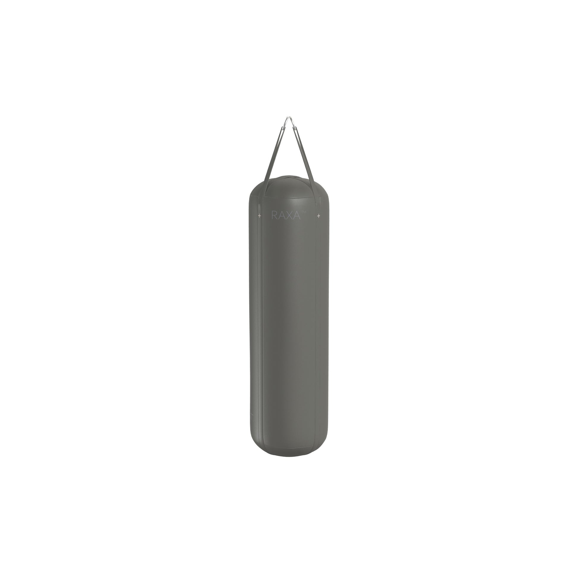 Luxury boxing equipment, handcrafted genuine Italian leather punching bag, filled with genuine leather scraps. With full grey base & accent Italian leather. PENT. RAXA
