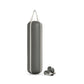 Luxury boxing equipment, handcrafted genuine Italian leather punching bag and boxing gloves, filled with genuine leather scraps. Base leather in grey and accent leather in white color. PENT. RAXA