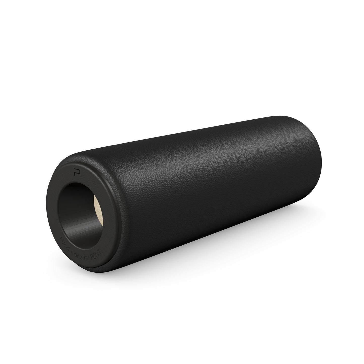Luxury fitness equipment, handcrafted stretching roller with natural wood and luxurious leather. Customize in black base leather, beige accent leather and black ash wood. PENT. ROLA - Luxury Stretching Roller