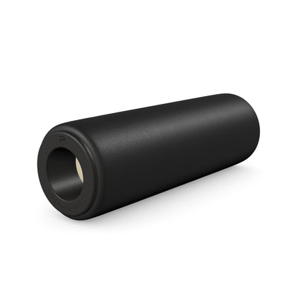 Luxury fitness equipment, handcrafted stretching roller with natural wood and luxurious leather. Customize in black base leather, beige accent leather and black ash wood. PENT. ROLA - Luxury Stretching Roller