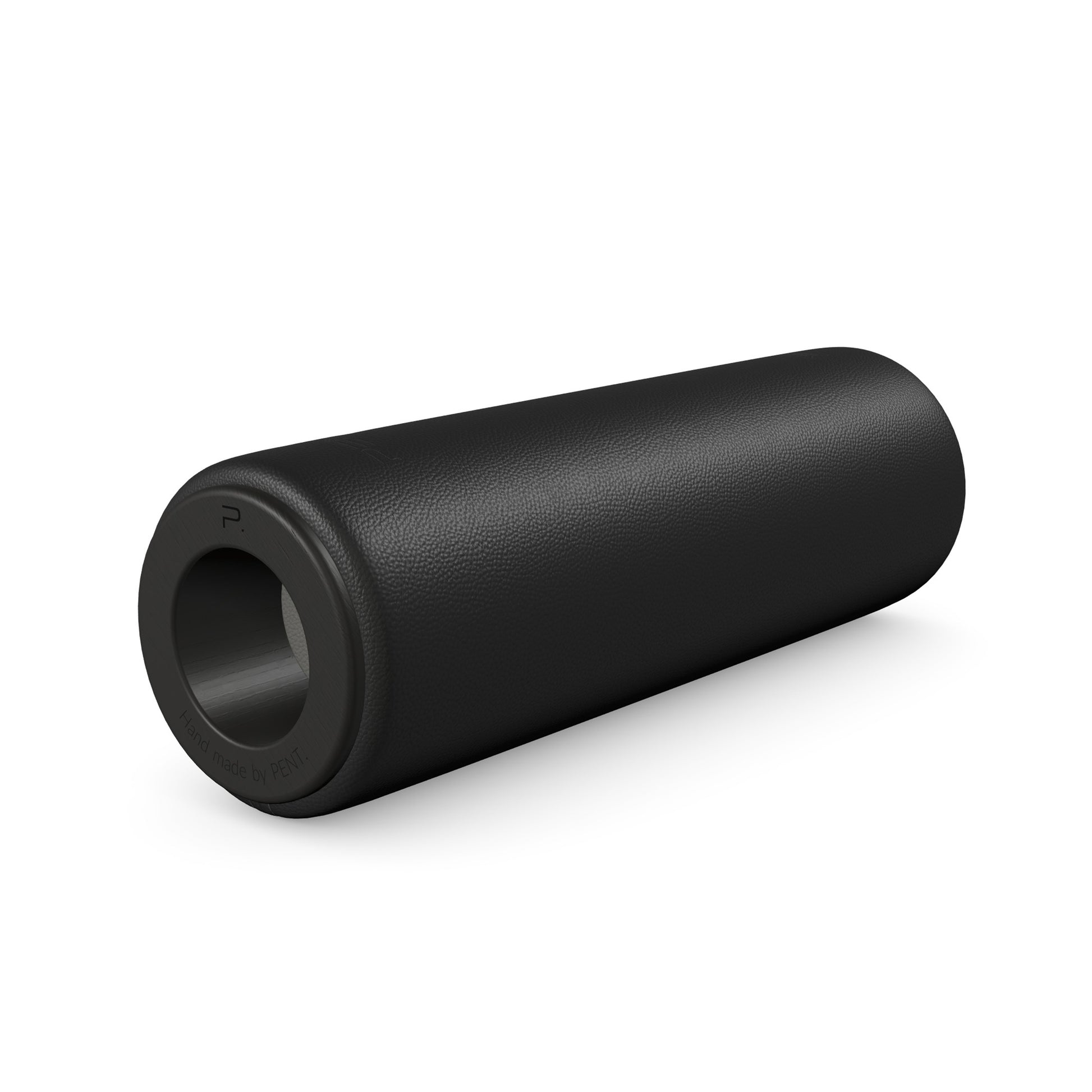 Luxury fitness equipment, handcrafted stretching roller with natural wood and luxurious leather. Customize in black base leather, grey accent leather and black ash wood. PENT. ROLA - Luxury Stretching Roller