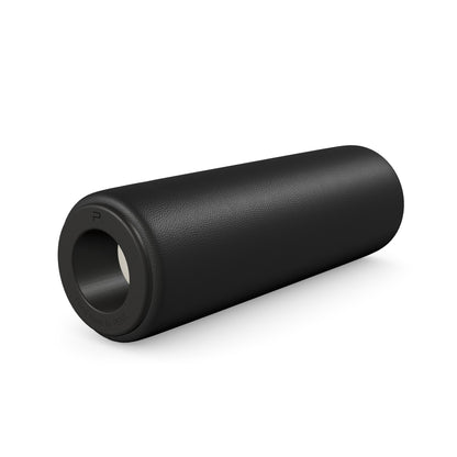 Luxury fitness equipment, handcrafted stretching roller with natural wood and luxurious leather. Customize in black base leather, white accent leather and black ash wood. PENT. ROLA - Luxury Stretching Roller