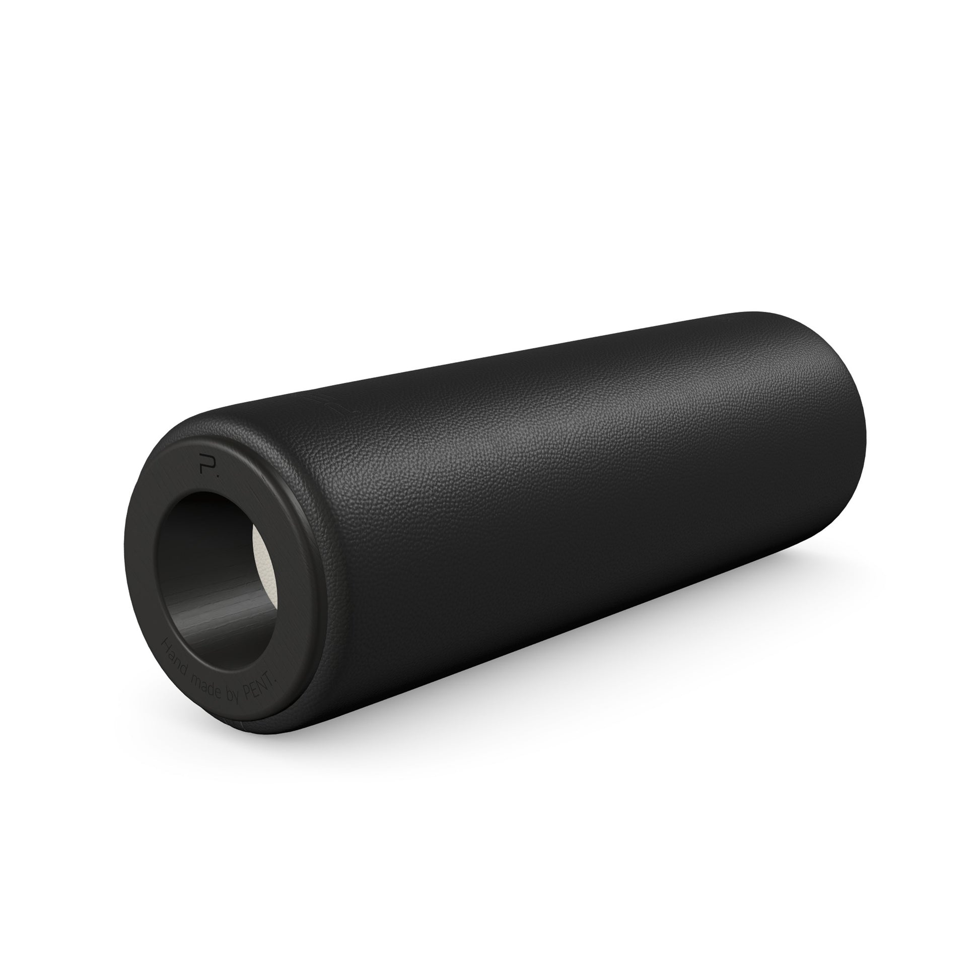 Luxury fitness equipment, handcrafted stretching roller with natural wood and luxurious leather. Customize in black base leather, white accent leather and black ash wood. PENT. ROLA - Luxury Stretching Roller