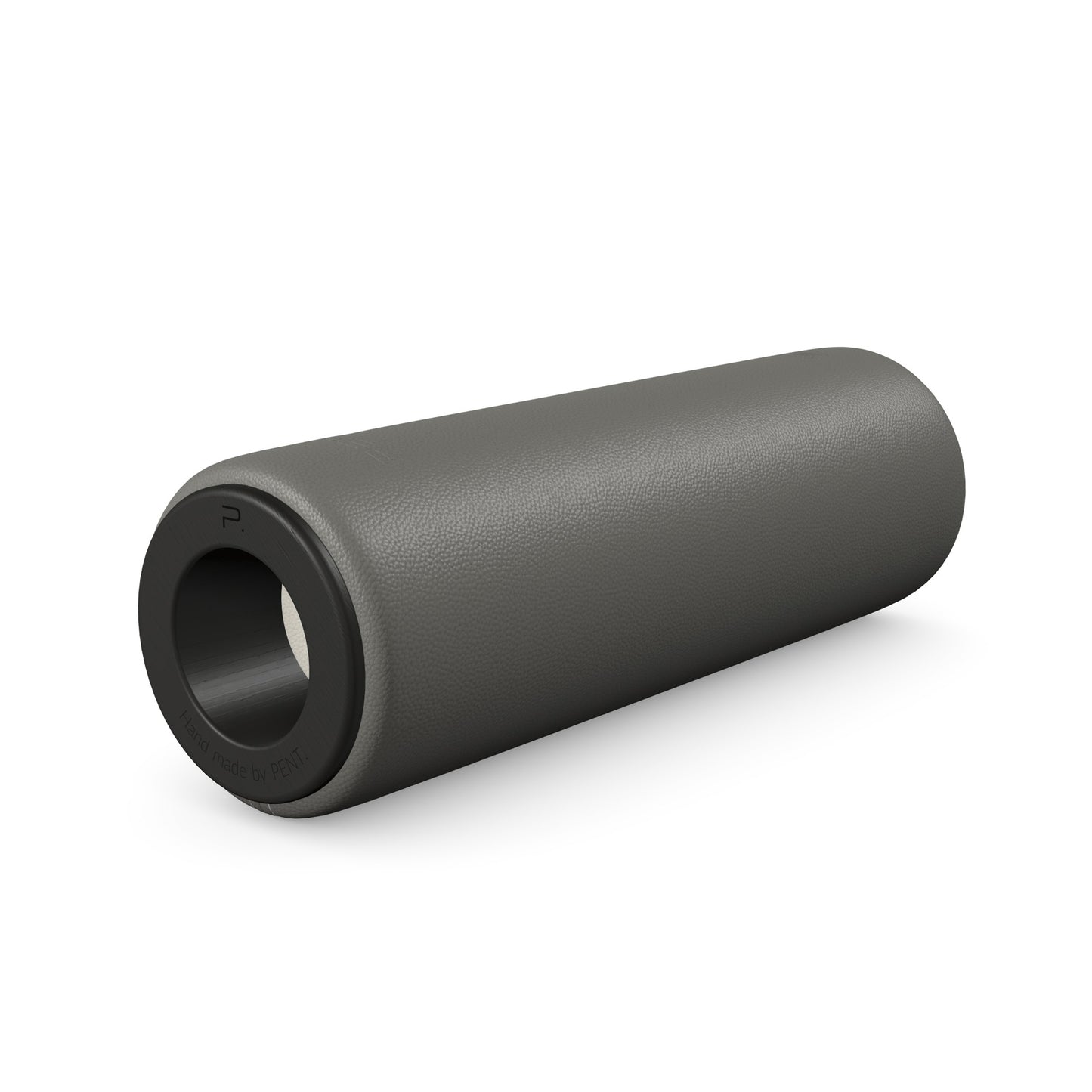 Luxury fitness equipment, handcrafted stretching roller with natural wood and luxurious leather. Customize in grey base leather, white accent leather and black ash wood. PENT. ROLA - Luxury Stretching Roller