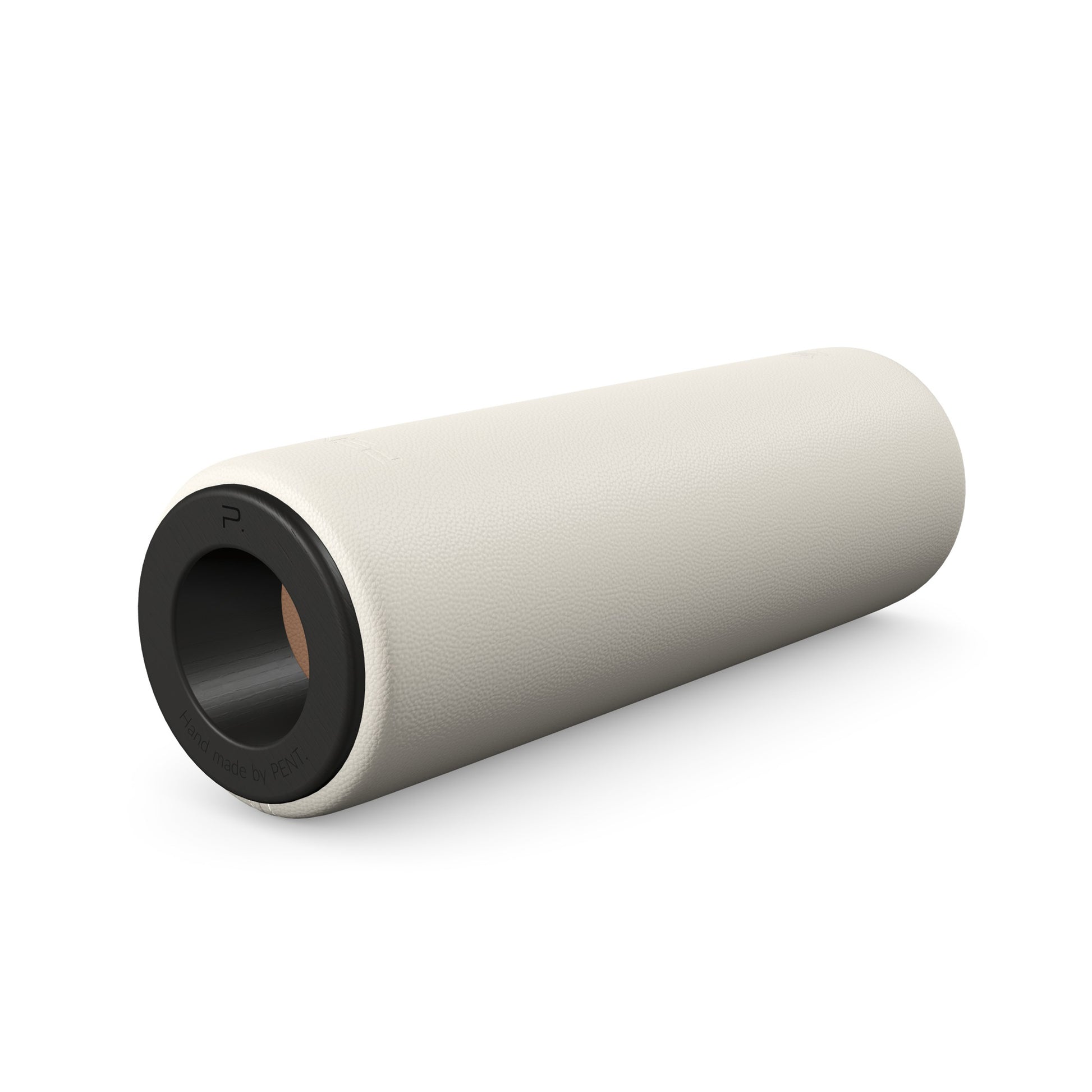 Luxury fitness equipment, handcrafted stretching roller with natural wood and luxurious leather. Customize in white base leather, brown accent leather and black ash wood. PENT. ROLA - Luxury Stretching Roller