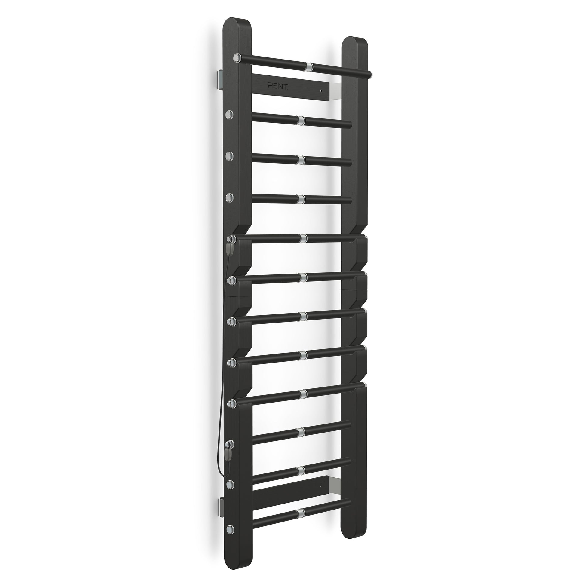 Luxurious home gym equipment, luxury wall bar with removable rungs handcrafted with stainless steel and premium natural black ash wood. PENT. SCALA