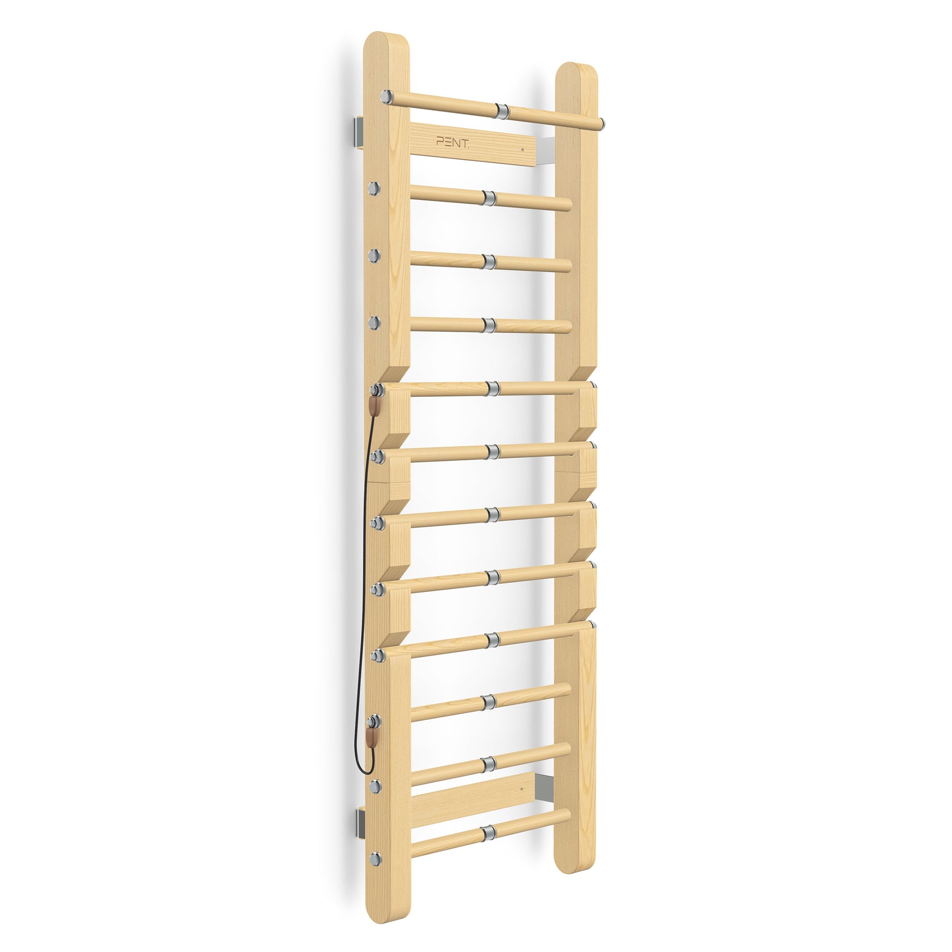 Luxurious home gym equipment, luxury wall bar with removable rungs handcrafted with stainless steel and premium natural ash wood. PENT. SCALA