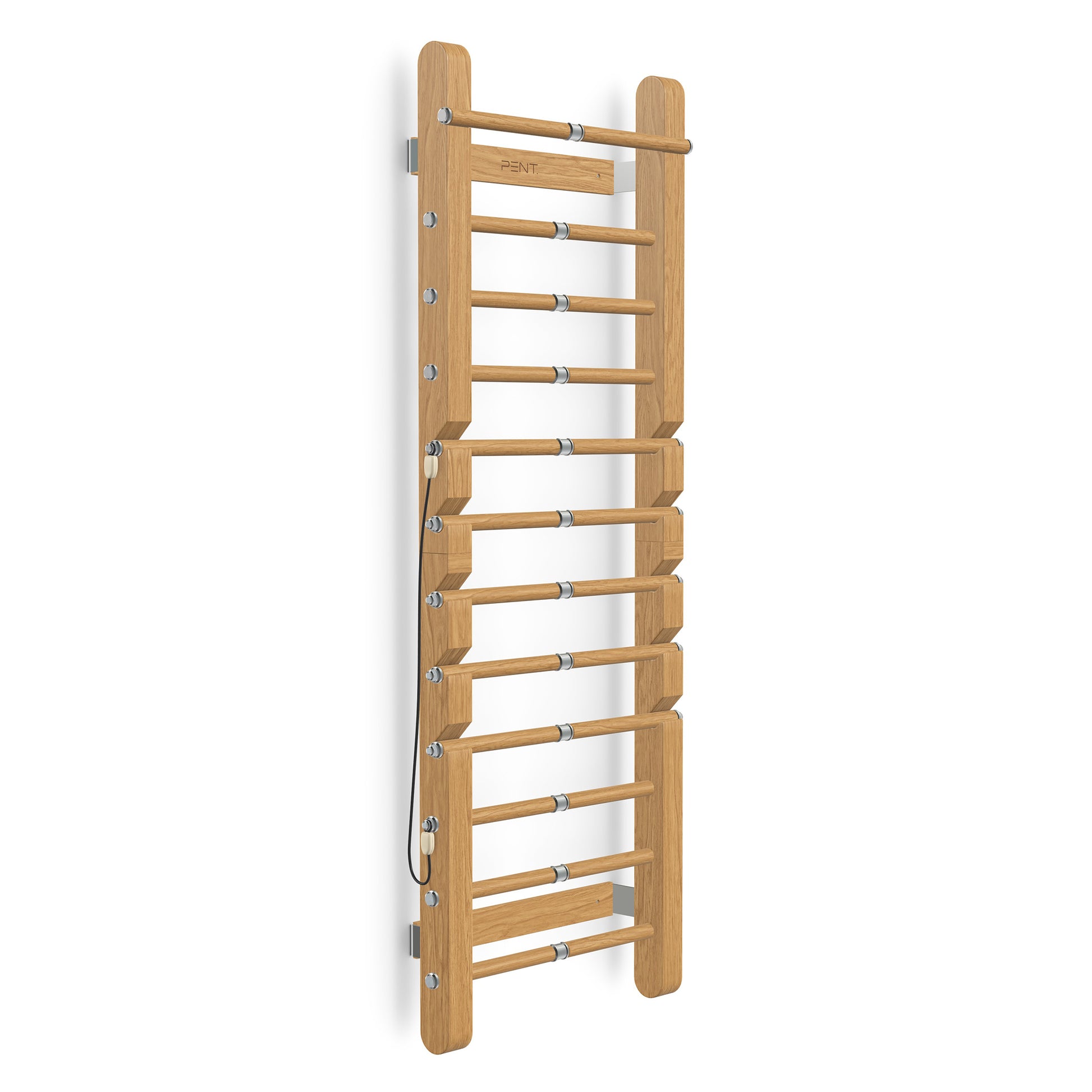 Luxurious home gym equipment, luxury wall bar with removable rungs handcrafted with stainless steel and premium natural oak wood. PENT. SCALA