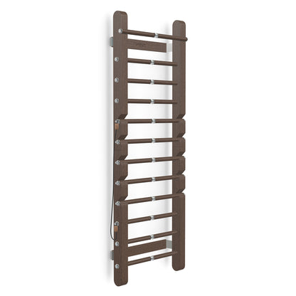 Luxurious home gym equipment, luxury wall bar with removable rungs handcrafted with stainless steel and premium dark walnut wood. PENT. SCALA