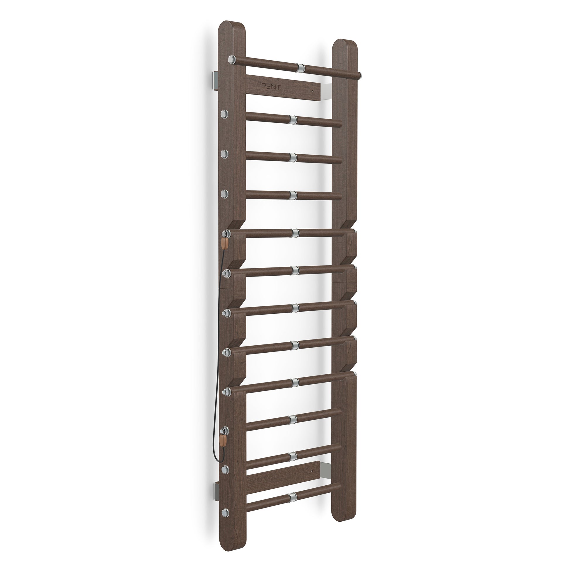 Luxurious home gym equipment, luxury wall bar with removable rungs handcrafted with stainless steel and premium dark walnut wood. PENT. SCALA
