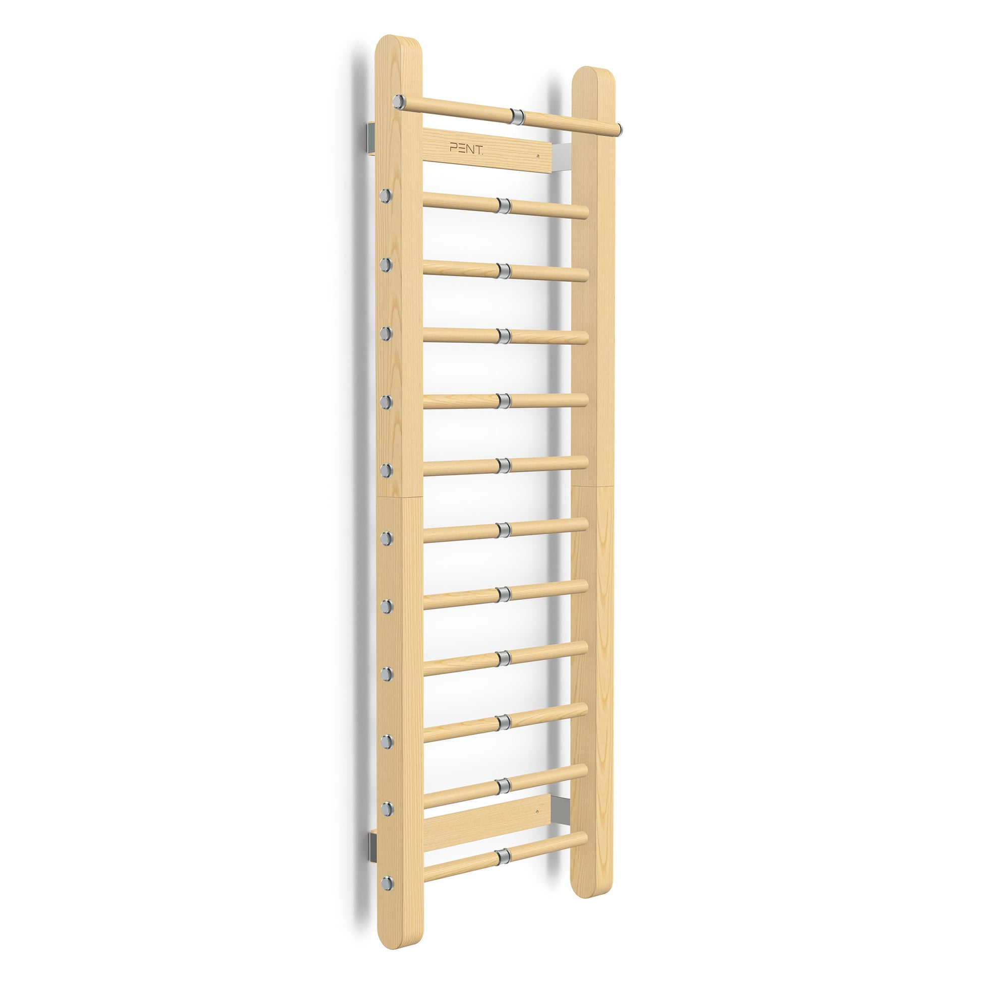 Luxurious home gym equipment, luxury fitness wall bar handcrafted with stainless steel and premium natural walnut wood. PENT. SCALA