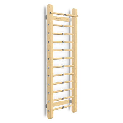 Luxurious home gym equipment, luxury fitness wall bar handcrafted with stainless steel and premium natural walnut wood. PENT. SCALA