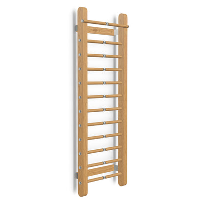 Luxurious home gym equipment, luxury fitness wall bar handcrafted with stainless steel and premium natural oak wood. PENT. SCALA