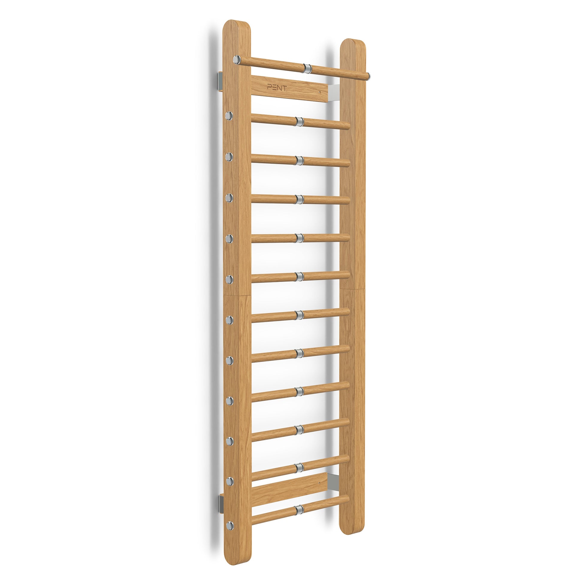 Luxurious home gym equipment, luxury fitness wall bar handcrafted with stainless steel and premium natural oak wood. PENT. SCALA