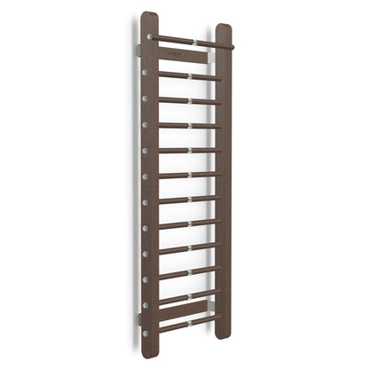 Luxurious home gym equipment, luxury fitness wall bar handcrafted with stainless steel and premium natural dark walnut wood. PENT. SCALA