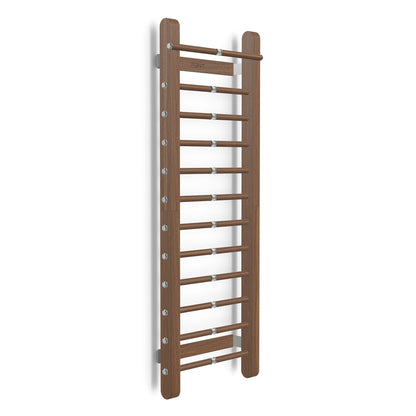 Luxurious home gym equipment, luxury fitness wall bar handcrafted with stainless steel and premium natural walnut wood. PENT. SCALA