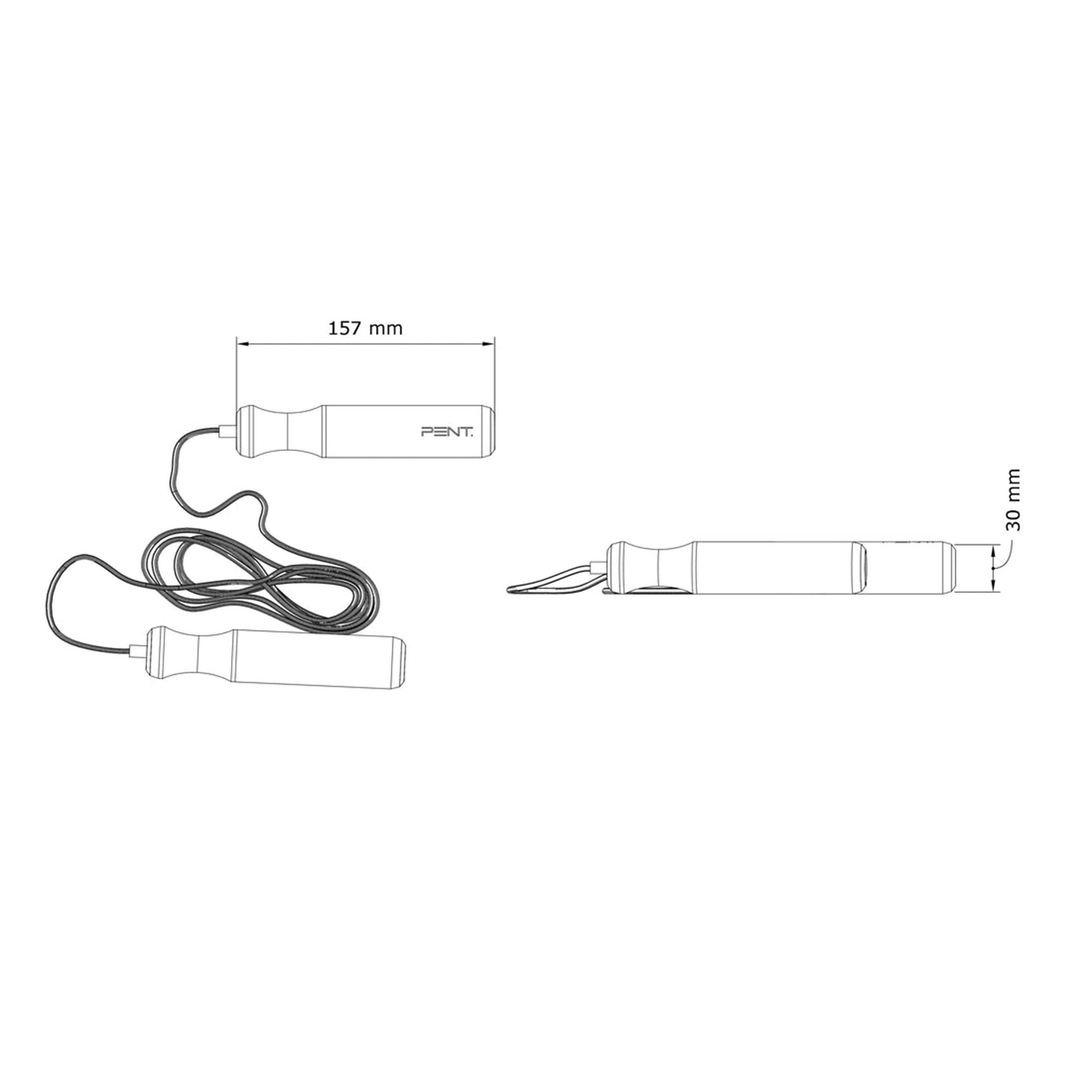 Dimension images of the Luxury exercise equipment, luxurious skipping rope handcrafted from the finest natural wood, in default wood finish. PENT. SIENNA - Luxury Skipping Rope