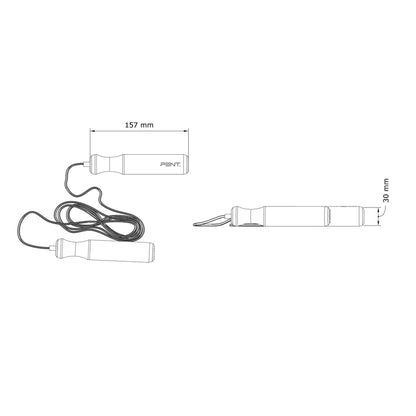 Dimension images of the Luxury exercise equipment, luxurious skipping rope handcrafted from the finest natural wood, in default wood finish. PENT. SIENNA - Luxury Skipping Rope