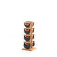 Six black leather swingbell are neatly arranged on a natural oak wooden rack, highlighting craftsmanship and simplicity in design. NOHRD Swing Tower - Leather Dumbbell Set