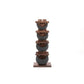 Six black leather swingbell are neatly arranged on a natural walnut wooden rack, highlighting craftsmanship and simplicity in design. NOHRD Swing Tower - Leather Dumbbell Set