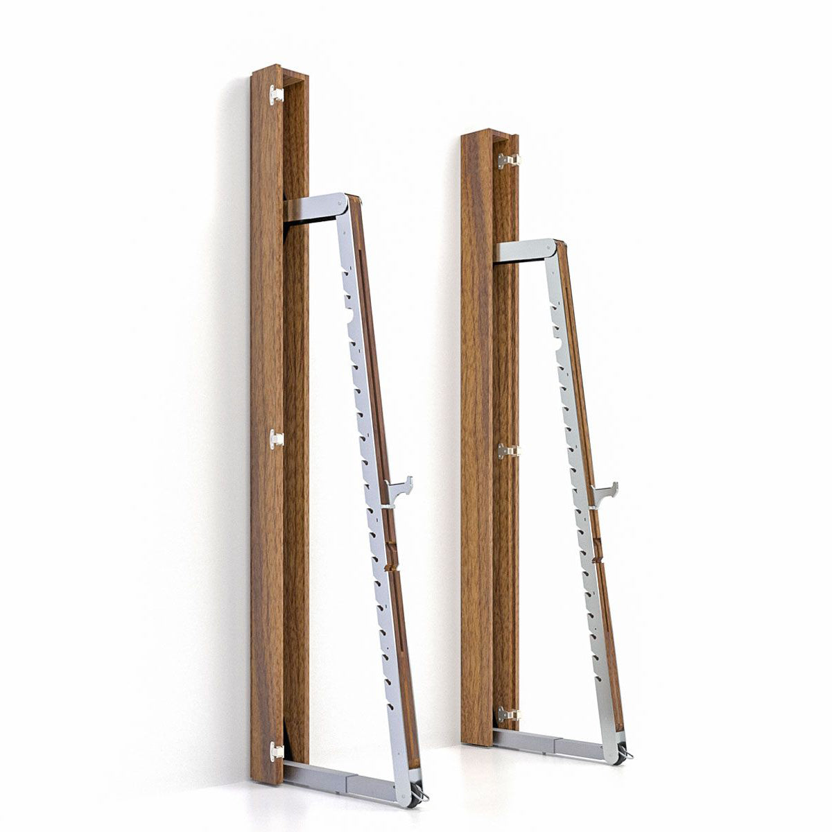 A luxurious squat rack made with natural walnut wood and stainless steel, perfect for a large range of activities. NOHRD Squat Rack