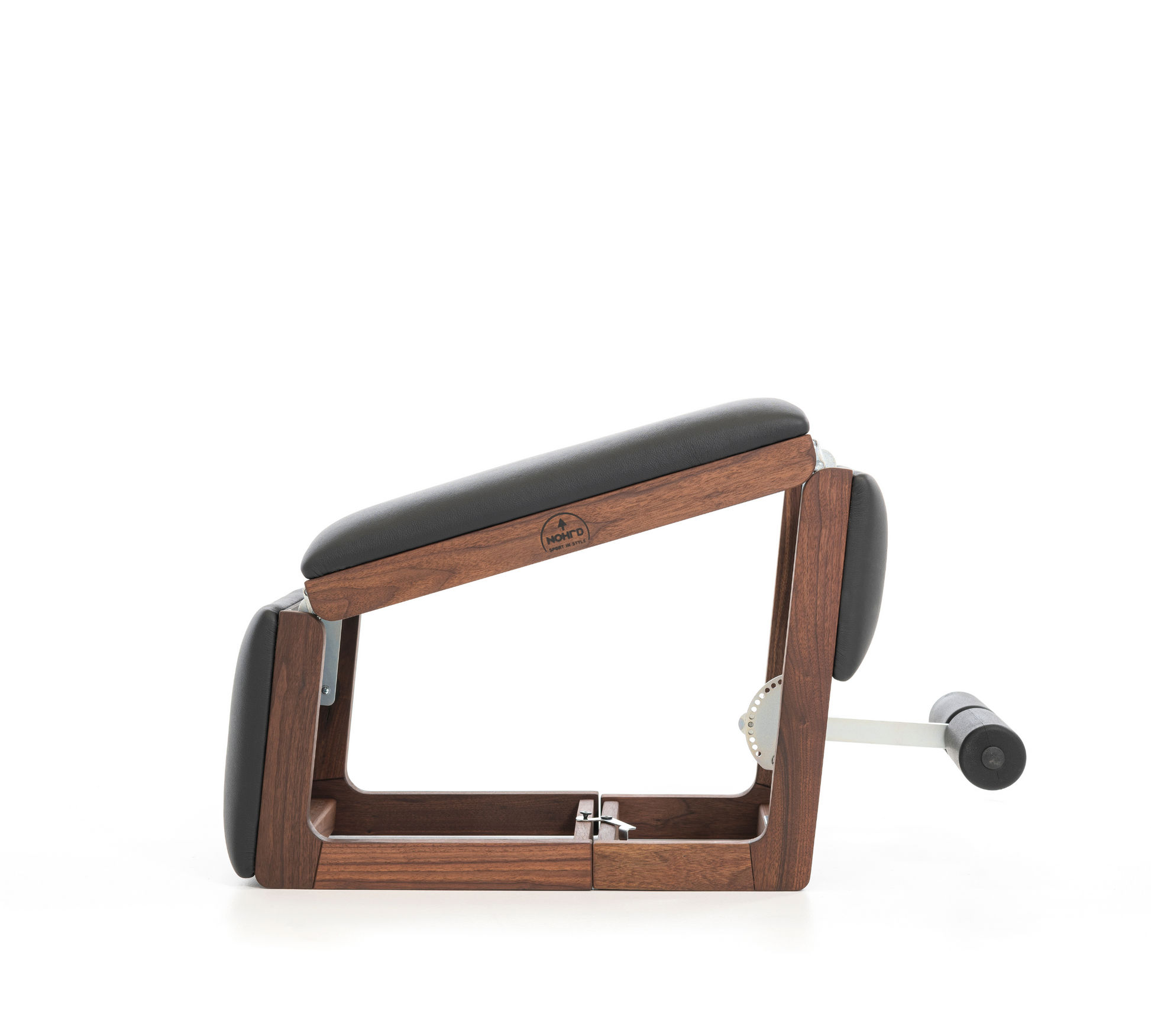 A multifunctional exercise bench made with natural walnut wood and premium Italian leather, for a broad range of exercises. NOHRD TriaTrainer