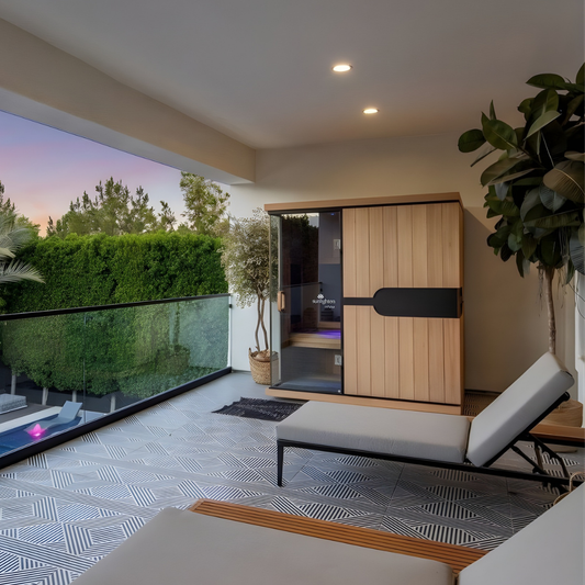 A full-spectrum infrared sauna with premium wood finish. Sunlighten - mPulse Smart Infra Red Sauna.