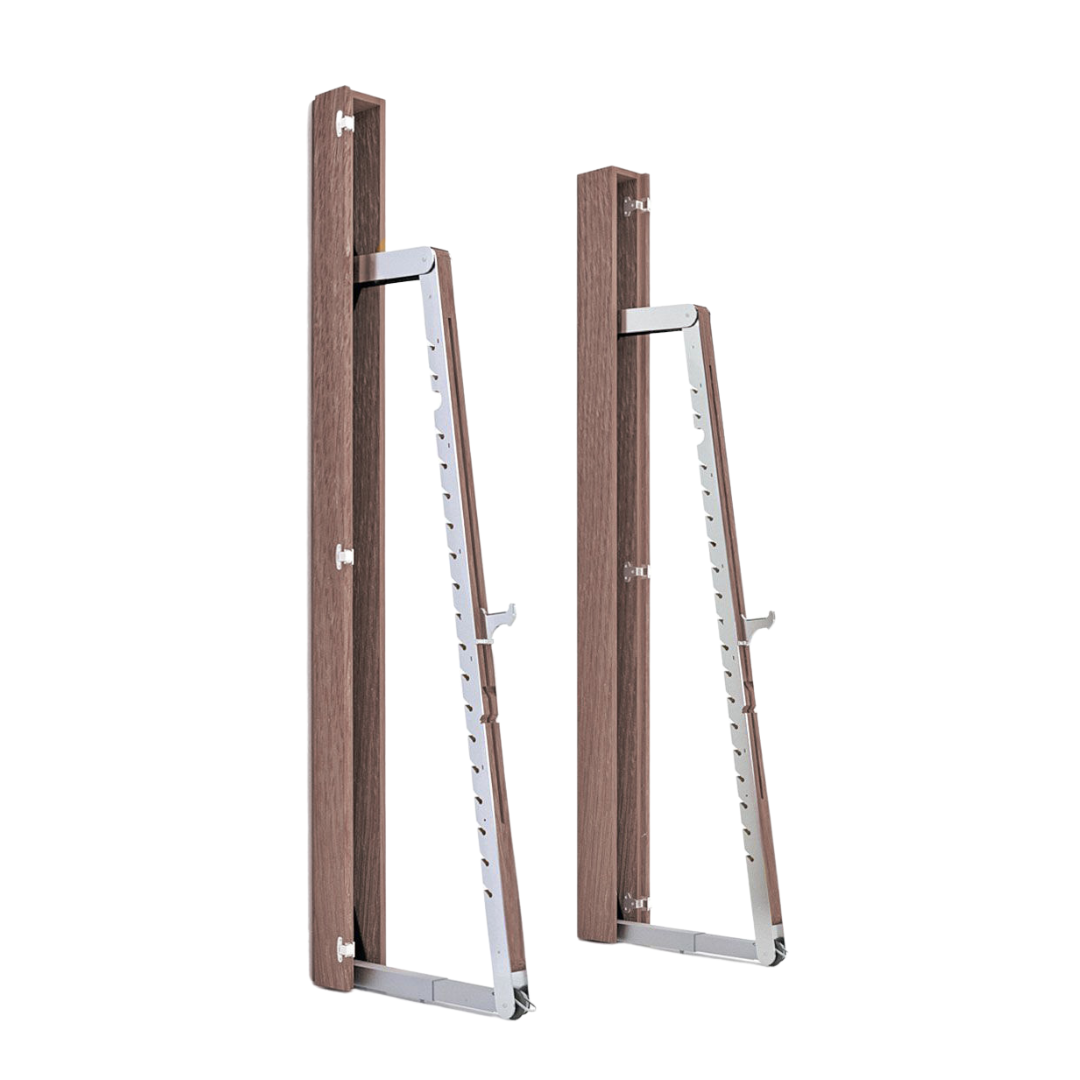 A luxurious squat rack made with solid vintage wood and stainless steel, perfect for a large range of activities. NOHRD Squat Rack