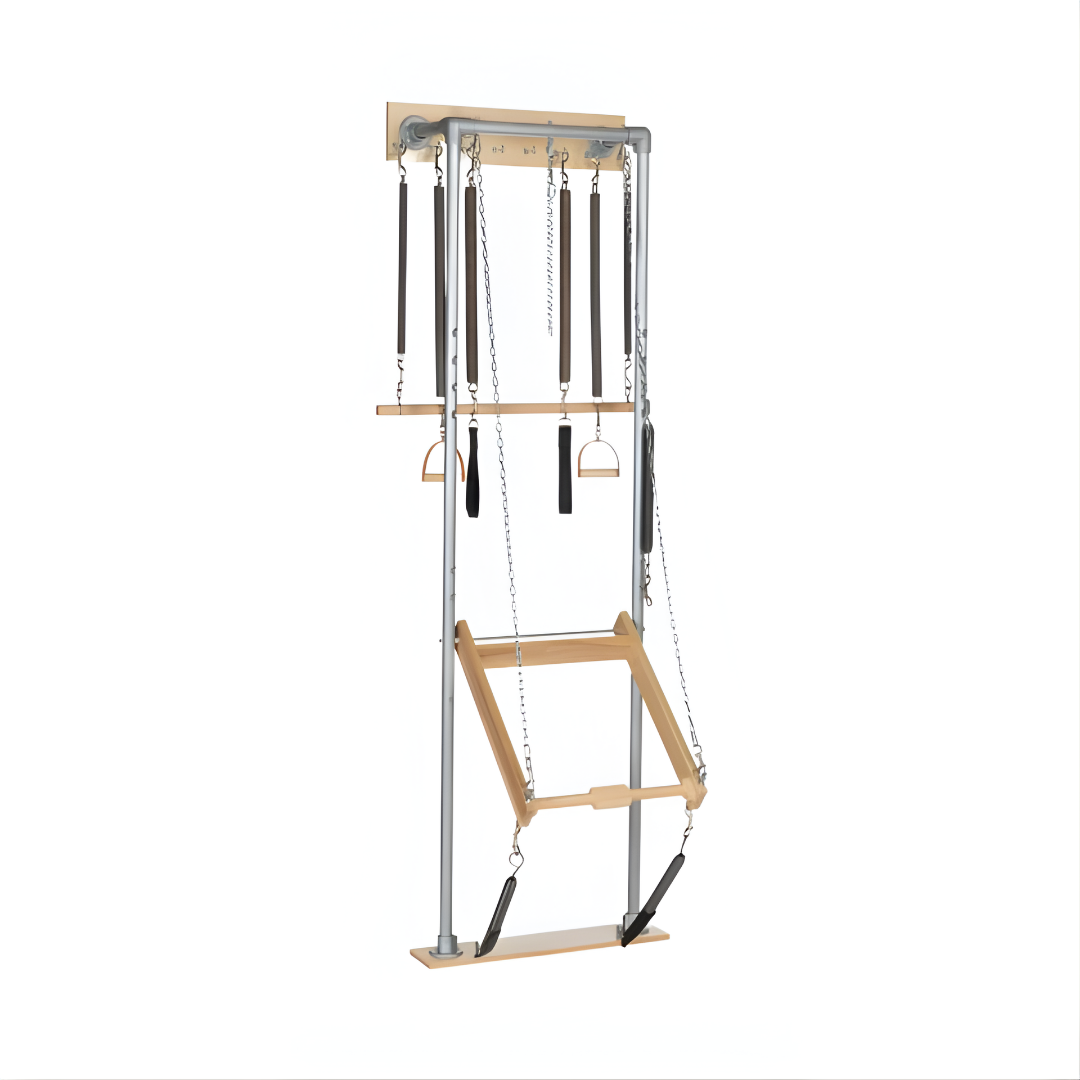Pilates Scandinavia Wall Unit mounted on a studio wall with wood and metal finish.
