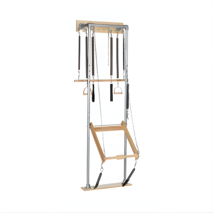 Pilates Scandinavia Wall Unit mounted on a studio wall with wood and metal finish.