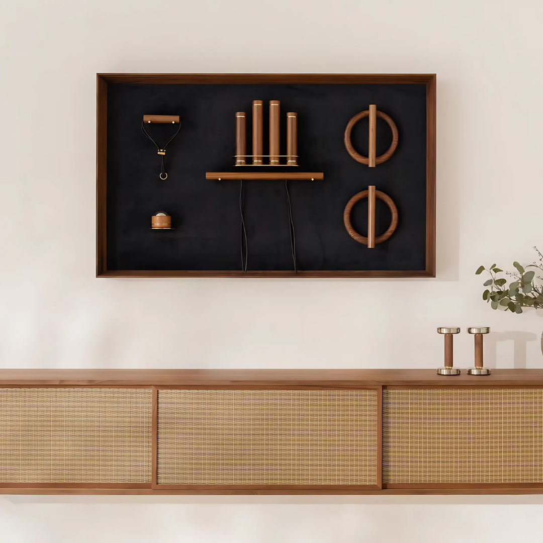 Wall-mounted workout tools blending seamlessly with modern interior design.
