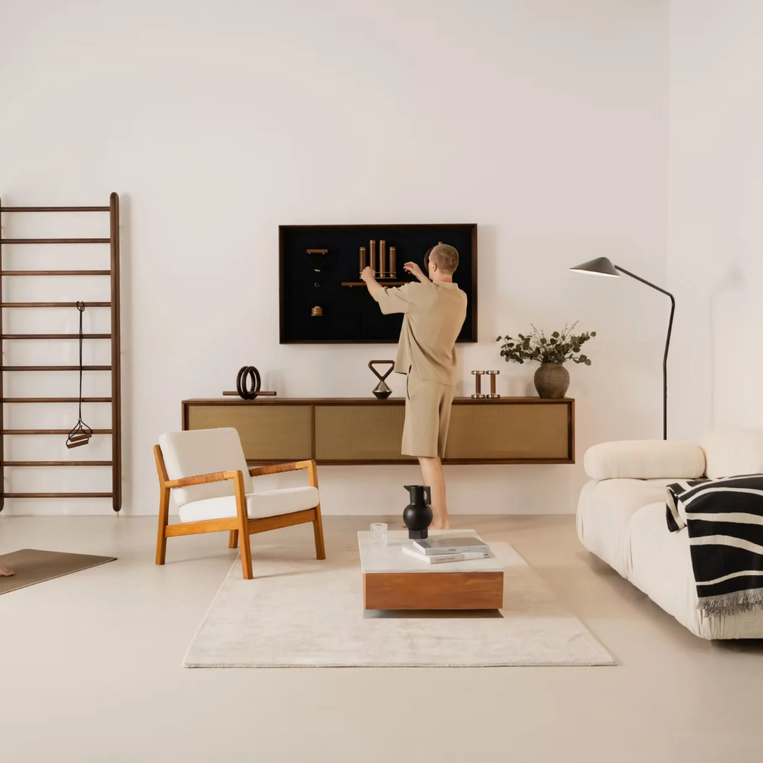 Kenko Wall Set “L” showcased in a contemporary living space as both décor and fitness set.