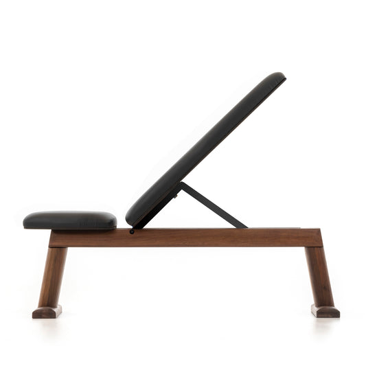  A luxury home gym equipment, weight bench crafted with solid walnut wood and premium leather. NOHRD WeightBench - Adjustable Exercise Bench