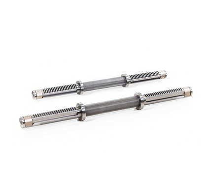 Close up view of the stainless steel dumbbell bar rod, accessories for NOHRD Weight Plates - Barbell & Dumbbells Tower