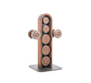 Side view of the luxury wooden & stainless steel weight plate set with barbell and dumbbell plates on a sleek vertical walnut wooden rack. Premium gym equipment for strength training. NOHRD Weight Plates - Barbell & Dumbbells Tower