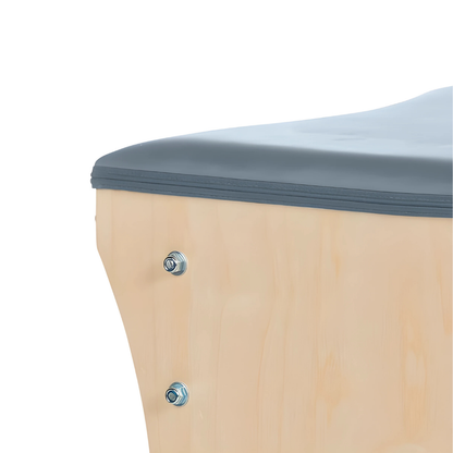 Texture of wood grain, vinyl surface, and metal fittings showing premium materials.