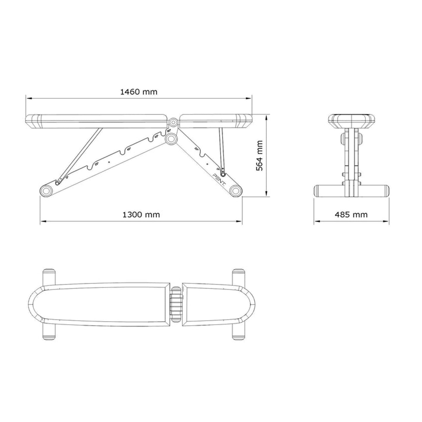 Dimension images for Luxury home gym equipment, adjustable exercise bench handcrafted with stainless steel, premium Italian leather and natural wood. PENT. BANKA - Luxury Exercise Bench