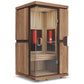 Sideview of the full-spectrum infrared sauna with premium wood finish. Model (Aspire), 1 person capacity. Sunlighten - mPulse Smart Infra Red Sauna