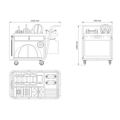 Dimension image of PENT. SOPHIA, luxury fitness equipment mobile set.