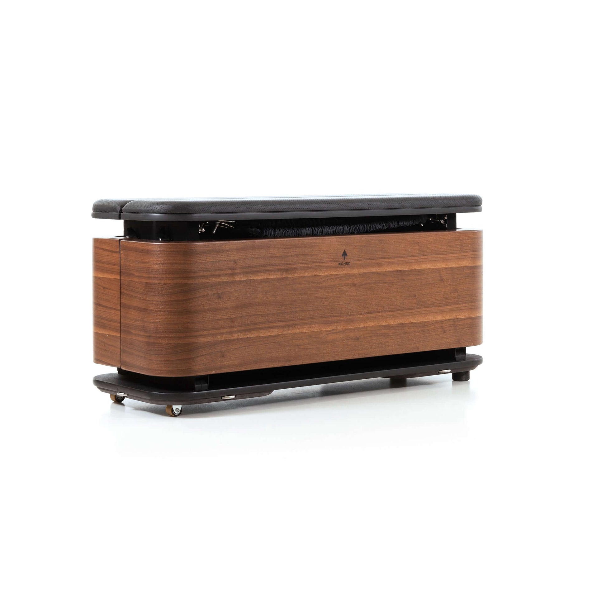 Side view of the luxury fitness equipment, Nohrd Stepbox - all in one fitness box made with natural walnut wood.