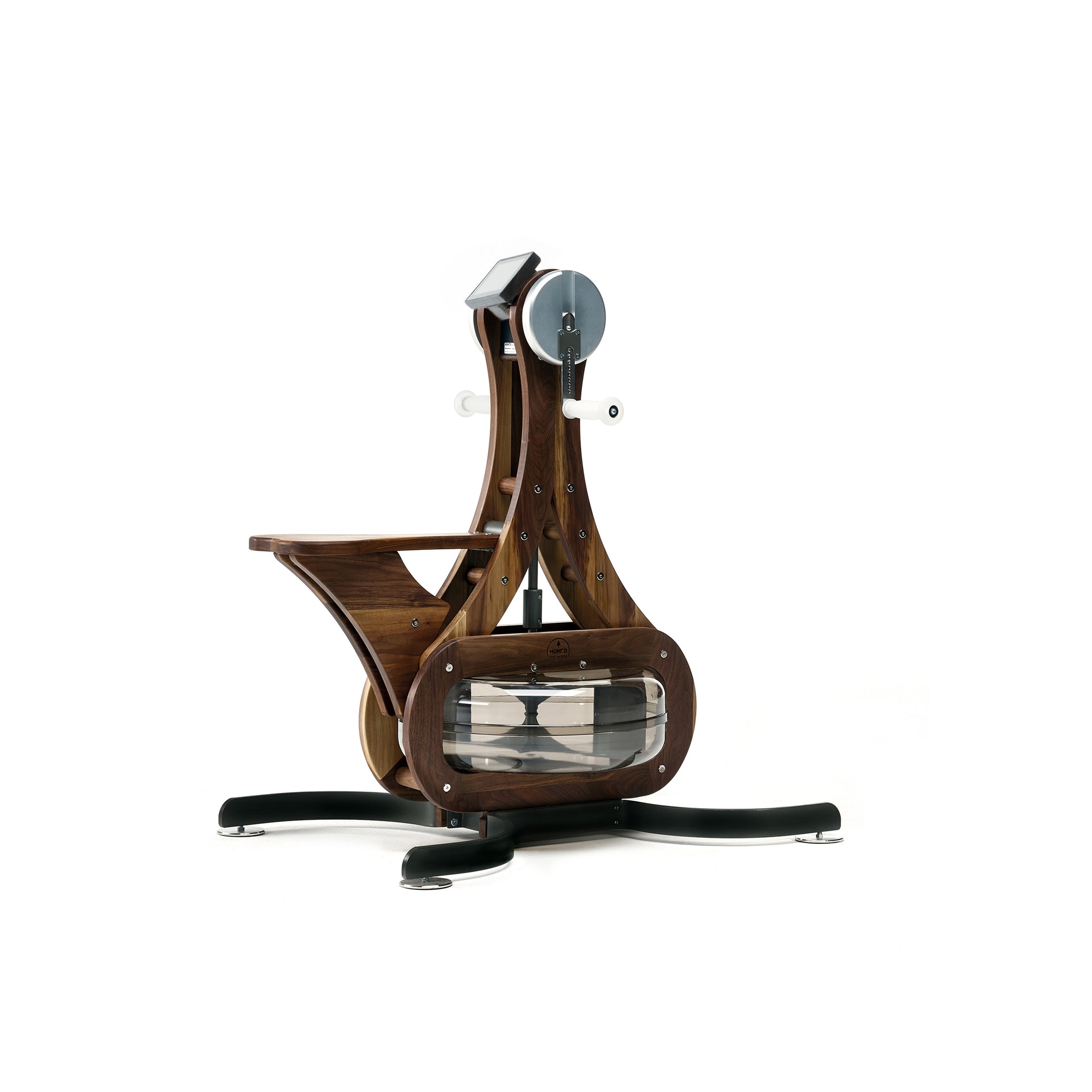 Luxury gym equipment, made with natural walnut wood, for cardio workout. NOHRD WaterGrinder.