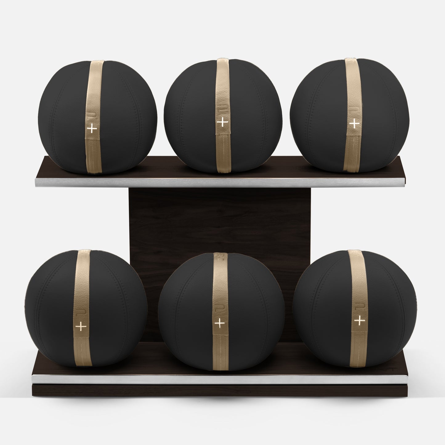 MOXA Set - Set of Leather Medicine Balls on horizontal wooden stand