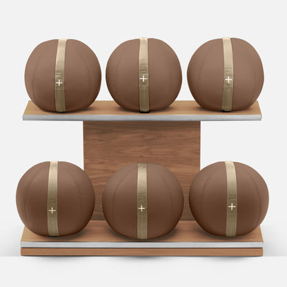 MOXA Set - Set of Leather Medicine Balls on horizontal wooden stand