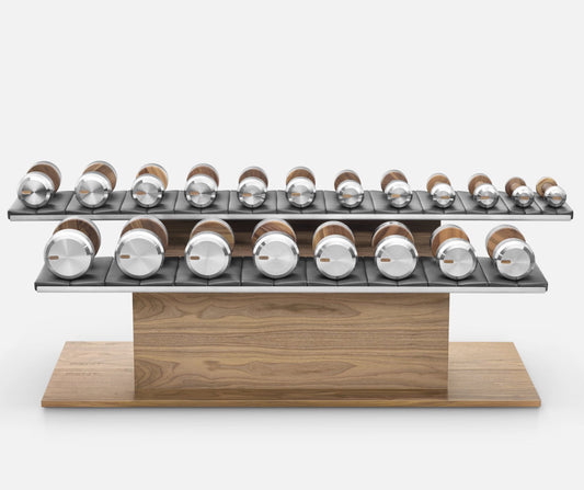 Luxury Fitness Equipment - Bespoke dumbbells. Wood and Stainless Steel. PENT COLMIA