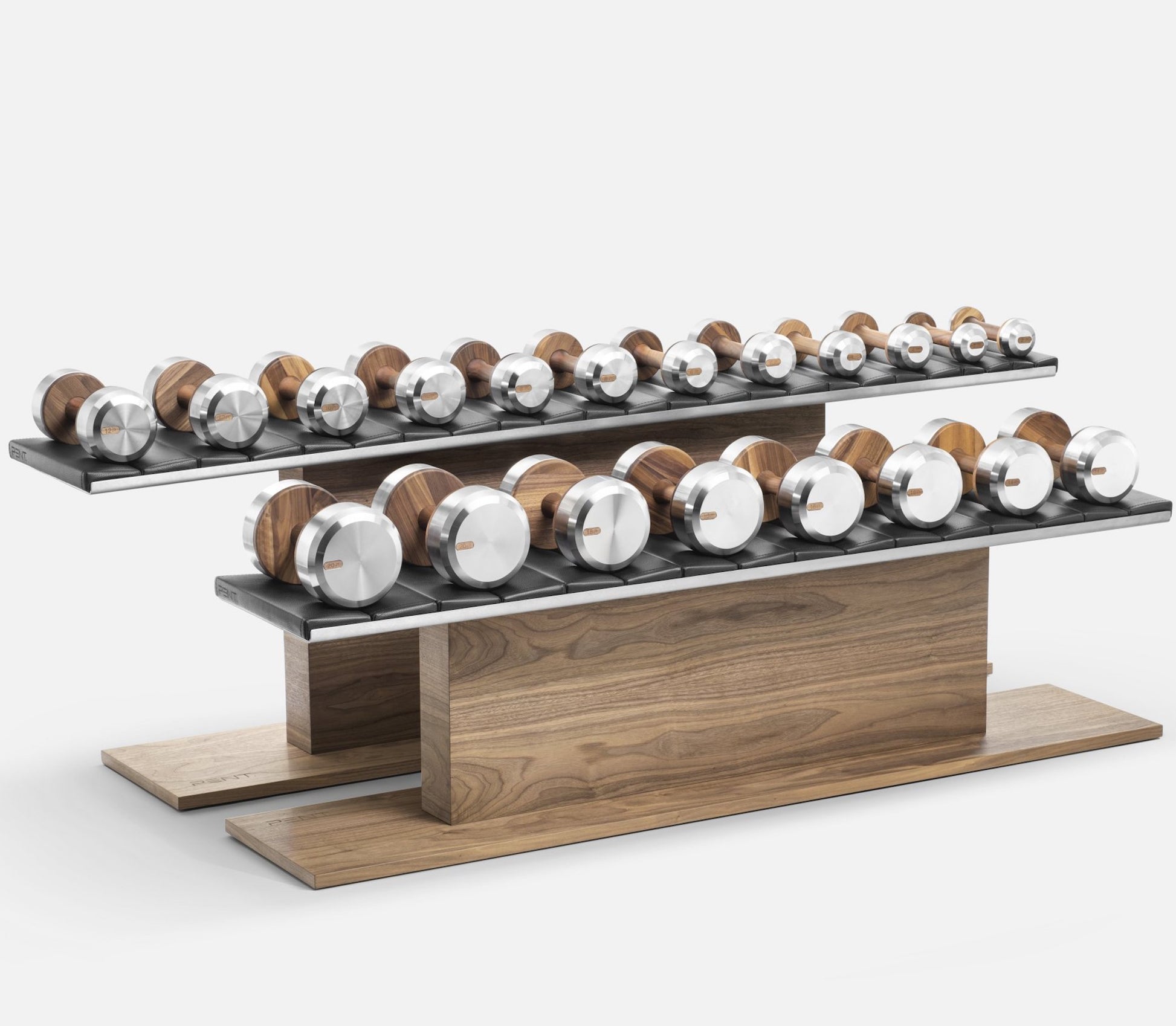 Luxury Fitness Equipment - Bespoke dumbbells. Wood and Stainless Steel. PENT COLMIA