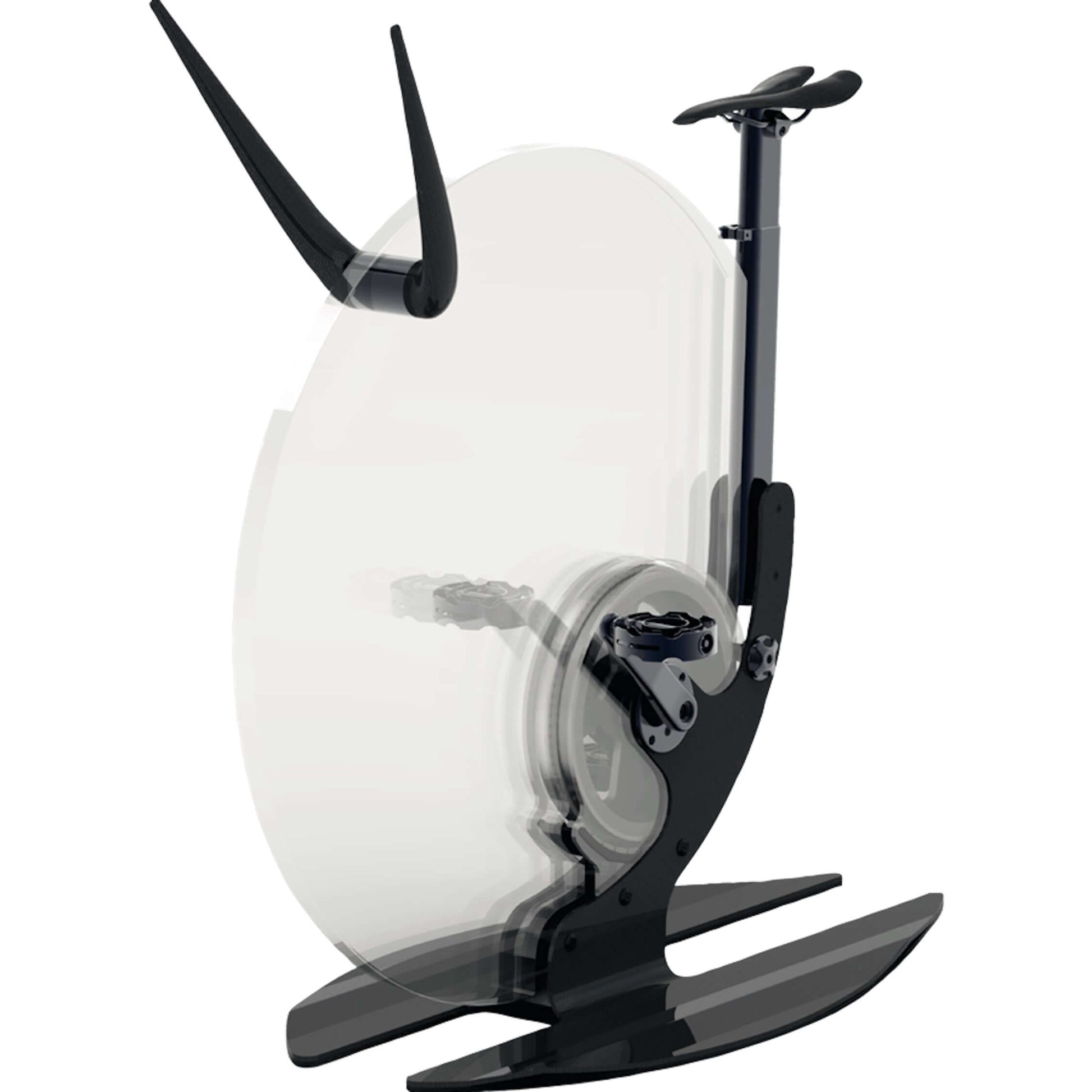 Close up view of a luxurious gym equipment, Italian design exercise bike made of crystal glass. Ciclotte Teckell - Glass Exercise Bike
