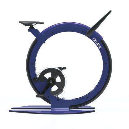 A luxury gym equipment, designer exercise bike in blue steel color, handcrafted from Italy. Ciclotte Bike - Designer Exercise Bike