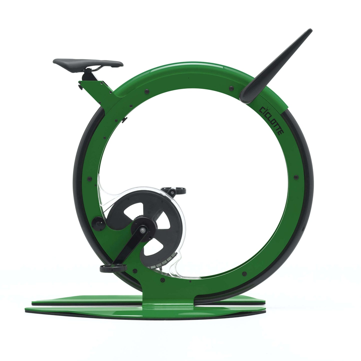 A luxury gym equipment, designer exercise bike in green steel color, handcrafted from Italy. Ciclotte Bike - Designer Exercise Bike
